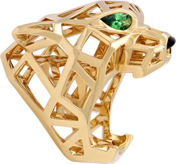 Cartier Panthere ring in 18k yellow gold with green tsavorite eyes and onyx nose