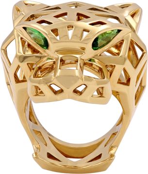 Cartier Panthere ring in 18k yellow gold with green tsavorite eyes and onyx nose