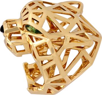 Cartier Panthere ring in 18k yellow gold with green tsavorite eyes and onyx nose