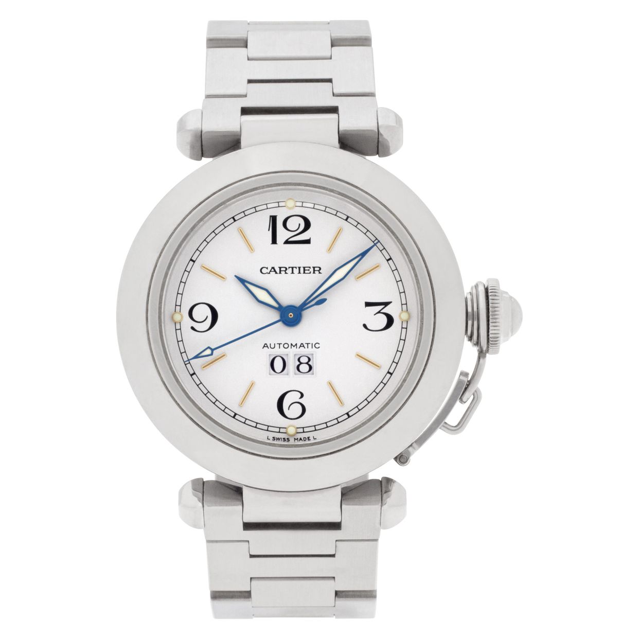 Pre-owned Cartier Pasha 2475 Stainless Steel White dial 35mm