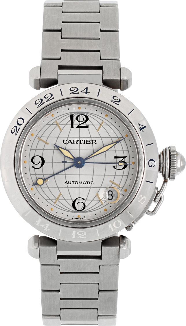 2000 Cartier Pasha C W31029M7-2377 Automatic GMT in Stainless Steel on Bracelet with Box and Book