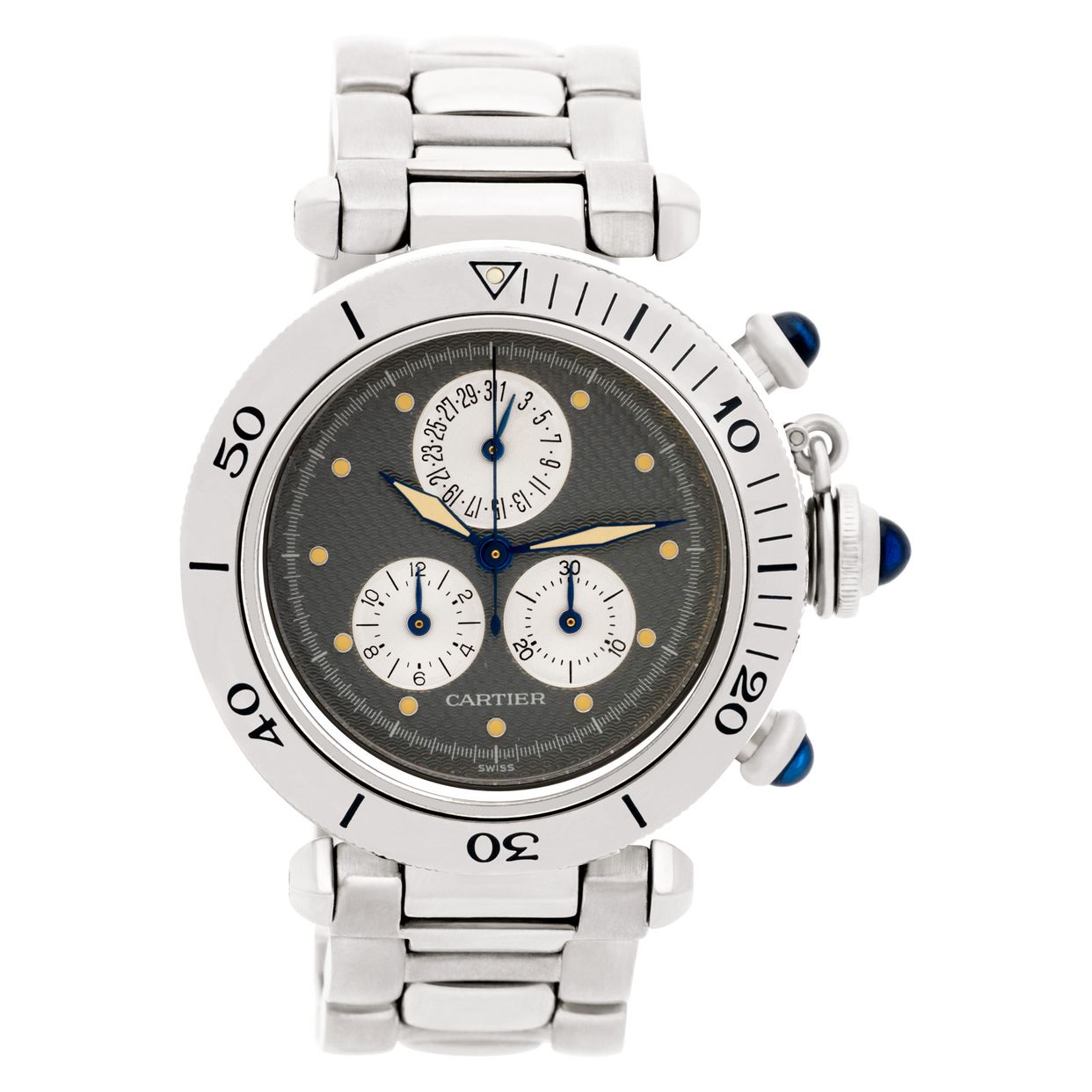 Used Cartier Pasha Chronograph 1352-1 Stainless Steel Blue