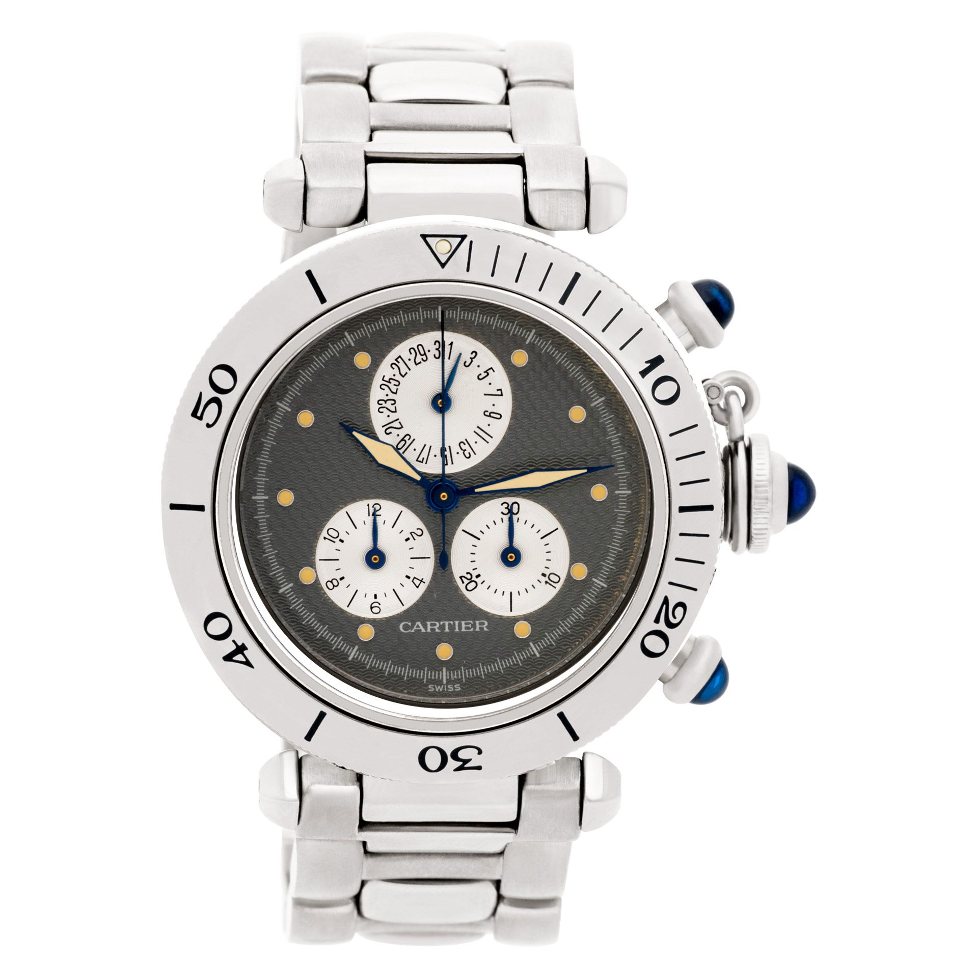 Used Cartier Pasha Chronograph 1352-1 Stainless Steel Blue