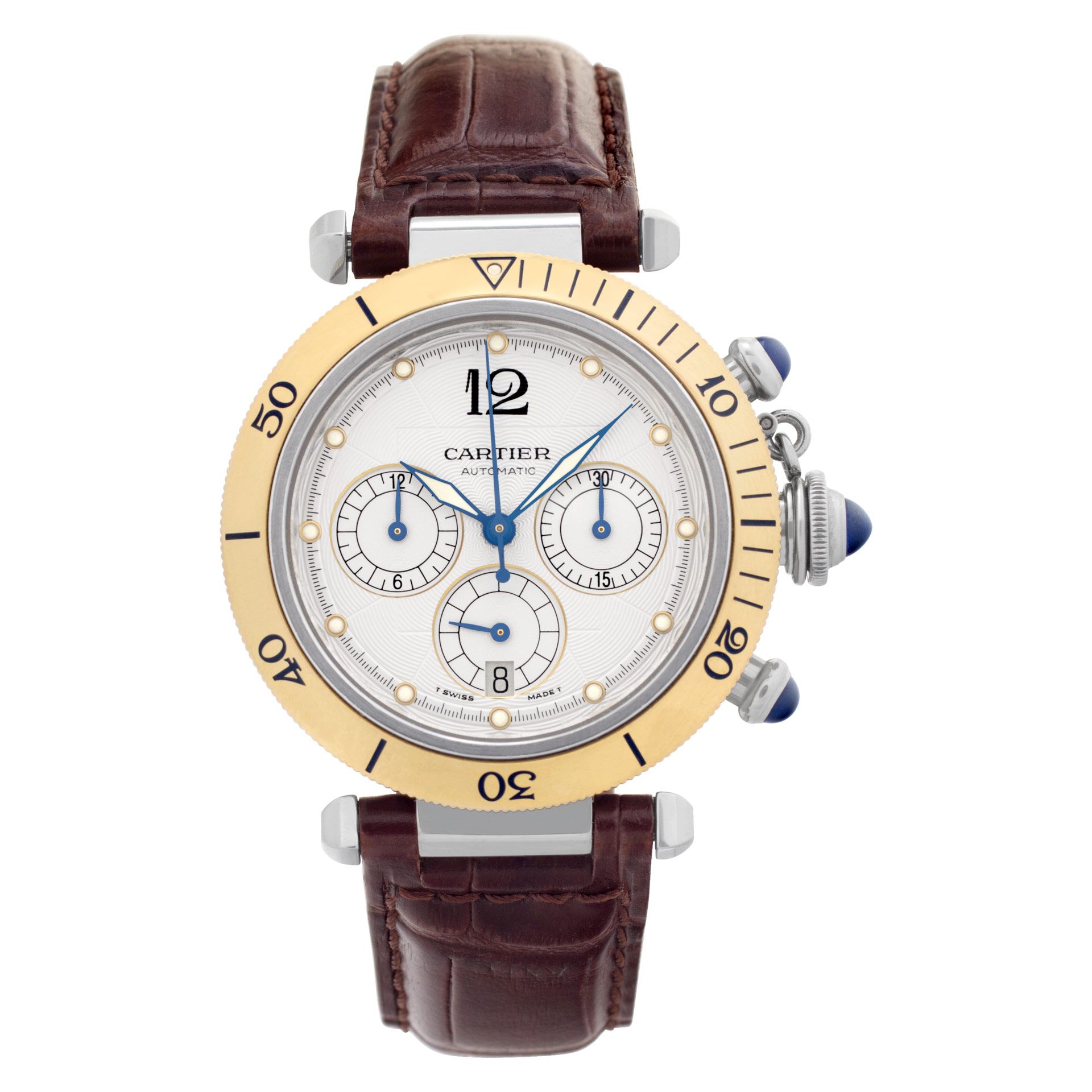 Pre-owned Cartier Pasha Chronograph 2113 18 & Steel 38mm |