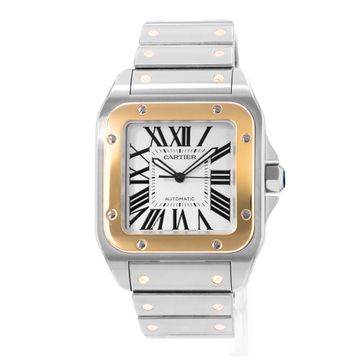 Cartier Santos 100 W200728G 2656 Steel & Yellow Gold Silver dial 38x51mm Auto