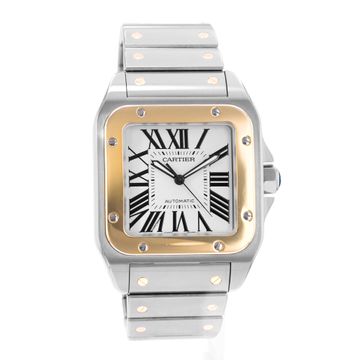 Cartier Santos 100 W200728G 2656 Steel & Yellow Gold Silver dial 38x51mm Auto