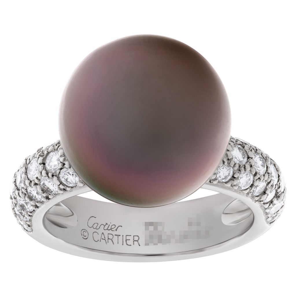 Cartier Tahitian black pearl & diamond ring in 18k white | Gray & Sons