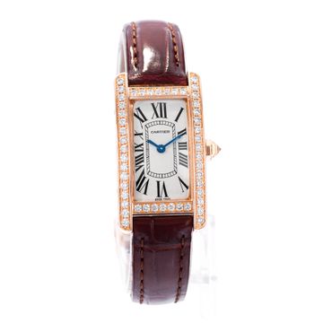 Cartier Tank Americaine WB707931 2503 Rose Gold Silver Dial 19x35 Quartz