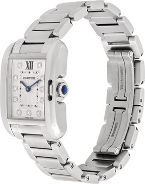 Cartier Tank Anglaise w4ta0003 Stainless Steel Silver Guilloche Diamond dial