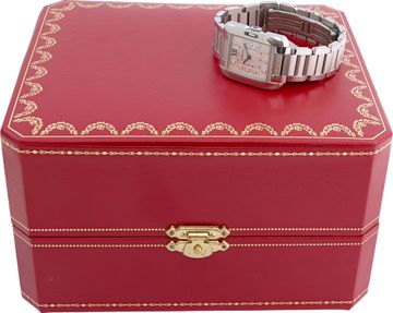 Cartier Tank Anglaise w4ta0003 Stainless Steel Silver Guilloche Diamond dial