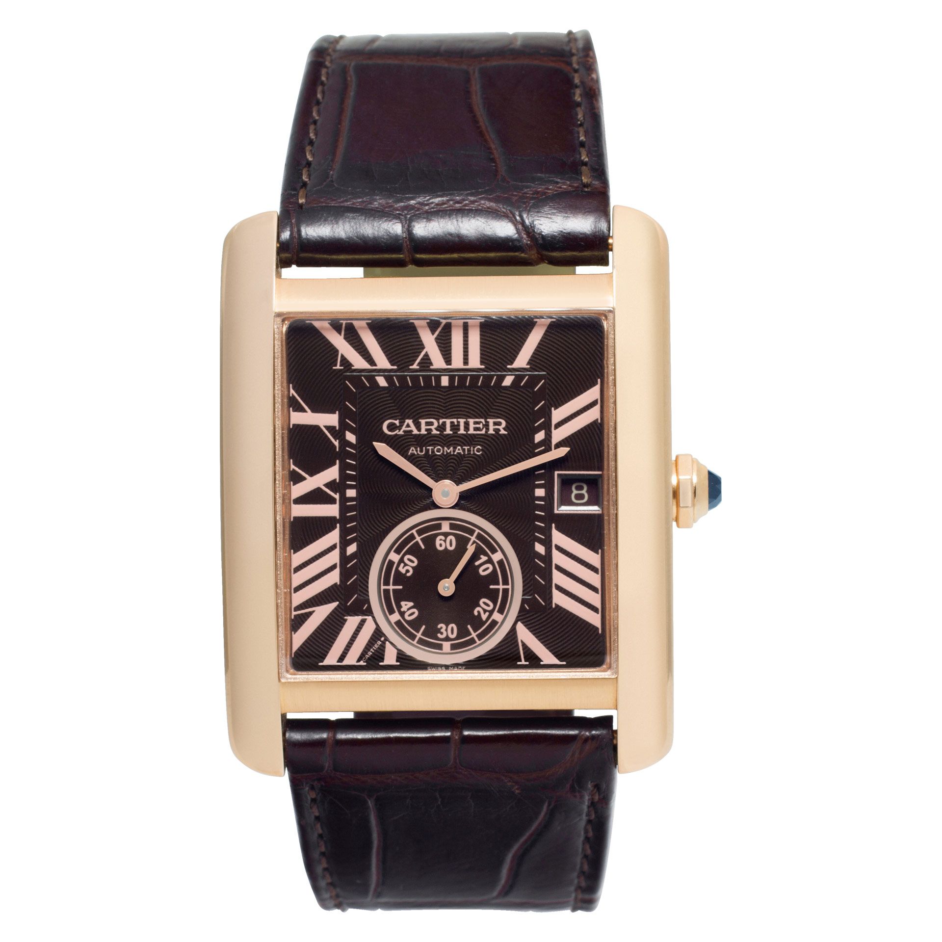 Pre-owned Cartier Tank MC W5330002 18k rose gold chocolate