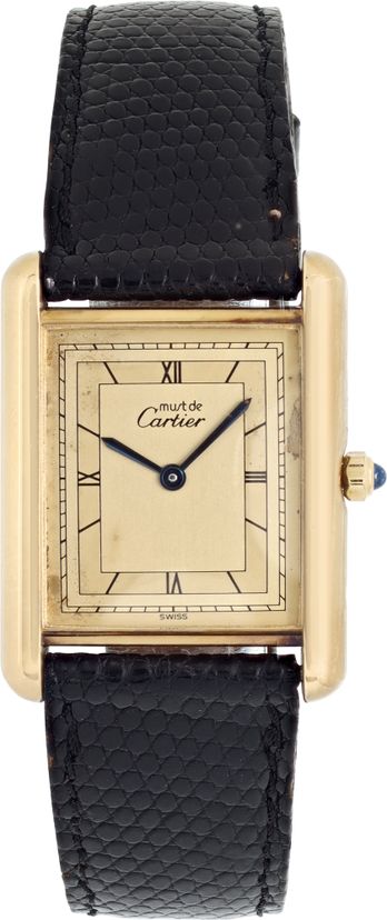 Used Cartier Tank Vermail on a leather strap | Gray & Sons Jewelers