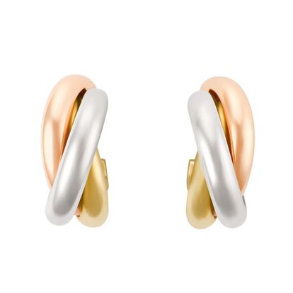 【Cartier】Trinity Earrings White GoldPink Yellow カルティエ CRB8031900 - Trinity earrings, classic model, semi-paved