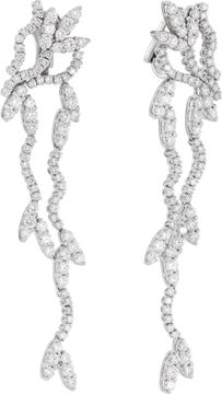 Cascading diamond drop earrings in 18k white gold with 9.04 carats in round diamonds.