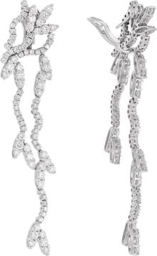Cascading diamond drop earrings in 18k white gold with 9.04 carats in round diamonds.