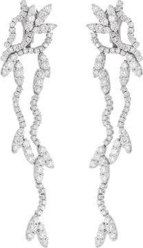Cascading diamond drop earrings in 18k white gold with 9.04 carats in round diamonds.