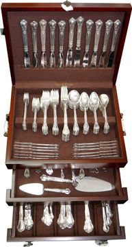CHANTILLY sterling flatware set patented in 1895 by Gorham. 193 TOTAL PIECES. 6 place set for 16 + 4 for 12 and 29 serving pieces.