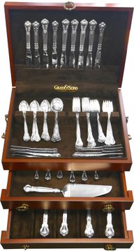 CHANTILLY sterling flatware set patented in 1895 by Gorham. 61 TOTAL PIECES.