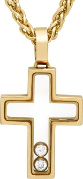 Chopard Happy Diamond Cross in 18k yellow gold with two floating diamonds