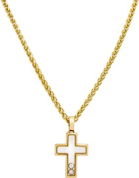 Chopard Happy Diamond Cross in 18k yellow gold with two floating diamonds on a 14k yellow gold chain Necklace Collection