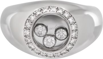 Chopard Happy Diamond Icon Ring 18k White Gold With 3 Floating Diamonds And A Diamond Bezel
