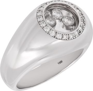 Chopard Happy Diamond Icon Ring 18k White Gold With 3 Floating Diamonds And A Diamond Bezel