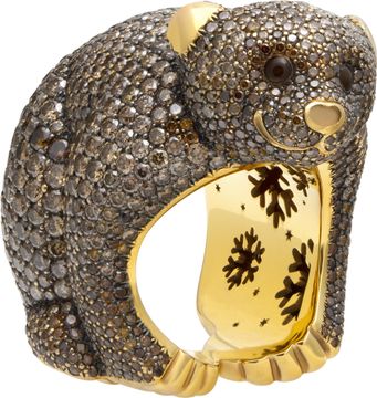 Chopard High Jewelry Diamond Bear Ring. 18K & Natural Chocolate & Champagne Diamonds