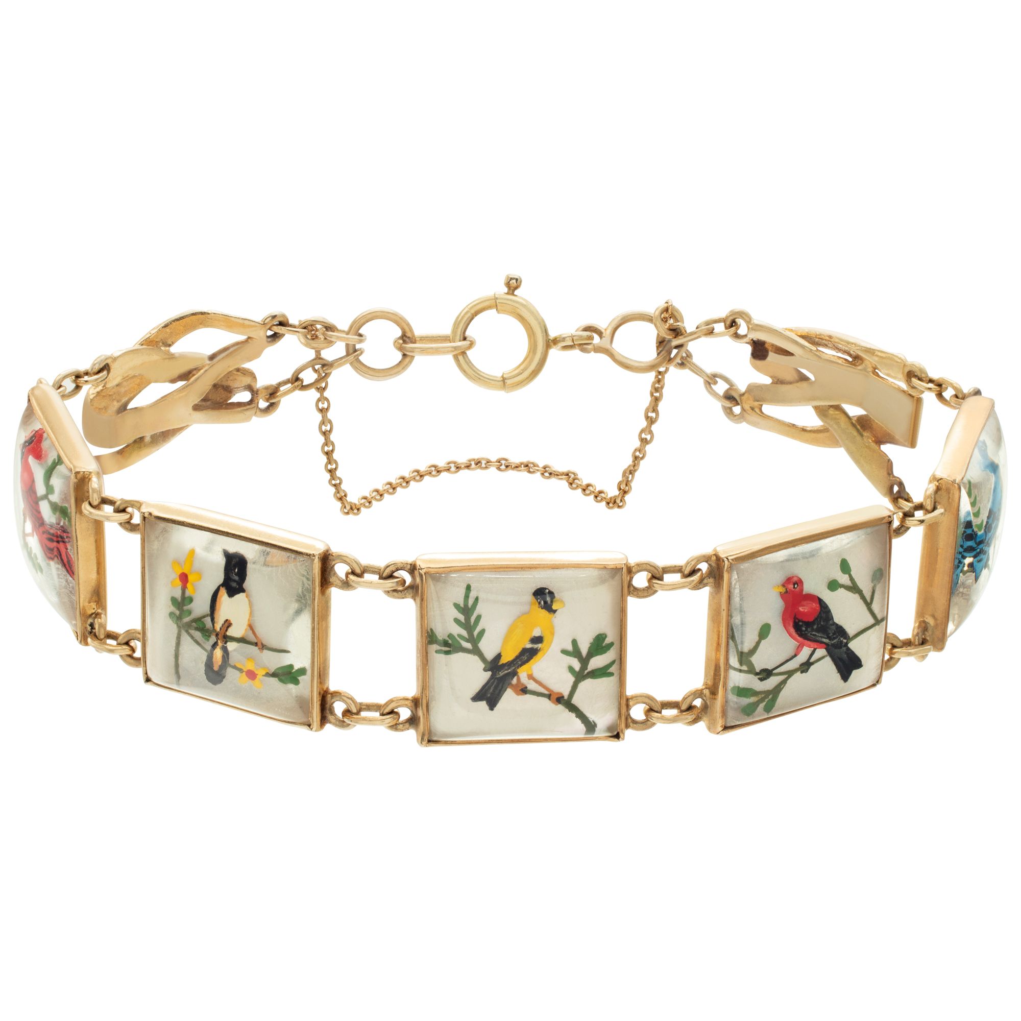 オールドクリスタル　ハンドメイド Edwardian Reverse Intaglio Essex Crystal handpainted Birds