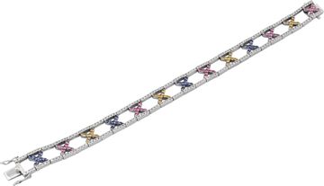 Colorful Sapphire Bracelet accented by pave-set diamonds in 14k white gold