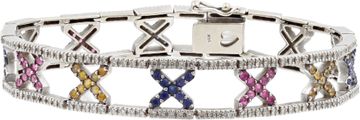Colorful Sapphire Bracelet accented by pave-set diamonds in 14k white gold