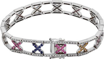 Colorful Sapphire Bracelet accented by pave-set diamonds in 14k white gold