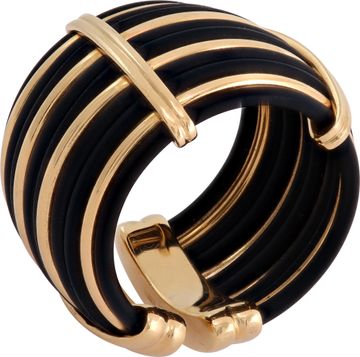 Cuff ring in 18k yellow gold and rubber