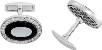 Cufflinks with MOP, diamonds and onyx in 18k white gold