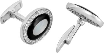 Cufflinks with MOP, diamonds and onyx in 18k white gold