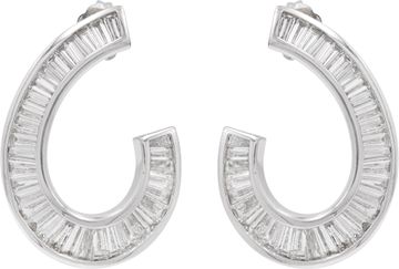 Curved Diamond baguette earrings in 18k white gold Earring Collection
