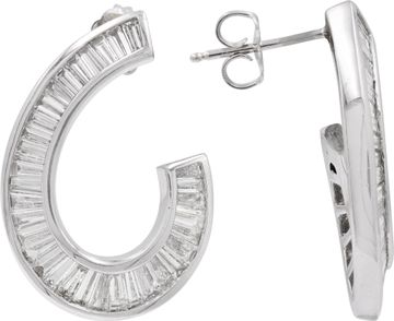 Curved Diamond baguette earrings in 18k white gold