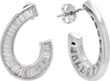 Curved Diamond baguette earrings in 18k white gold