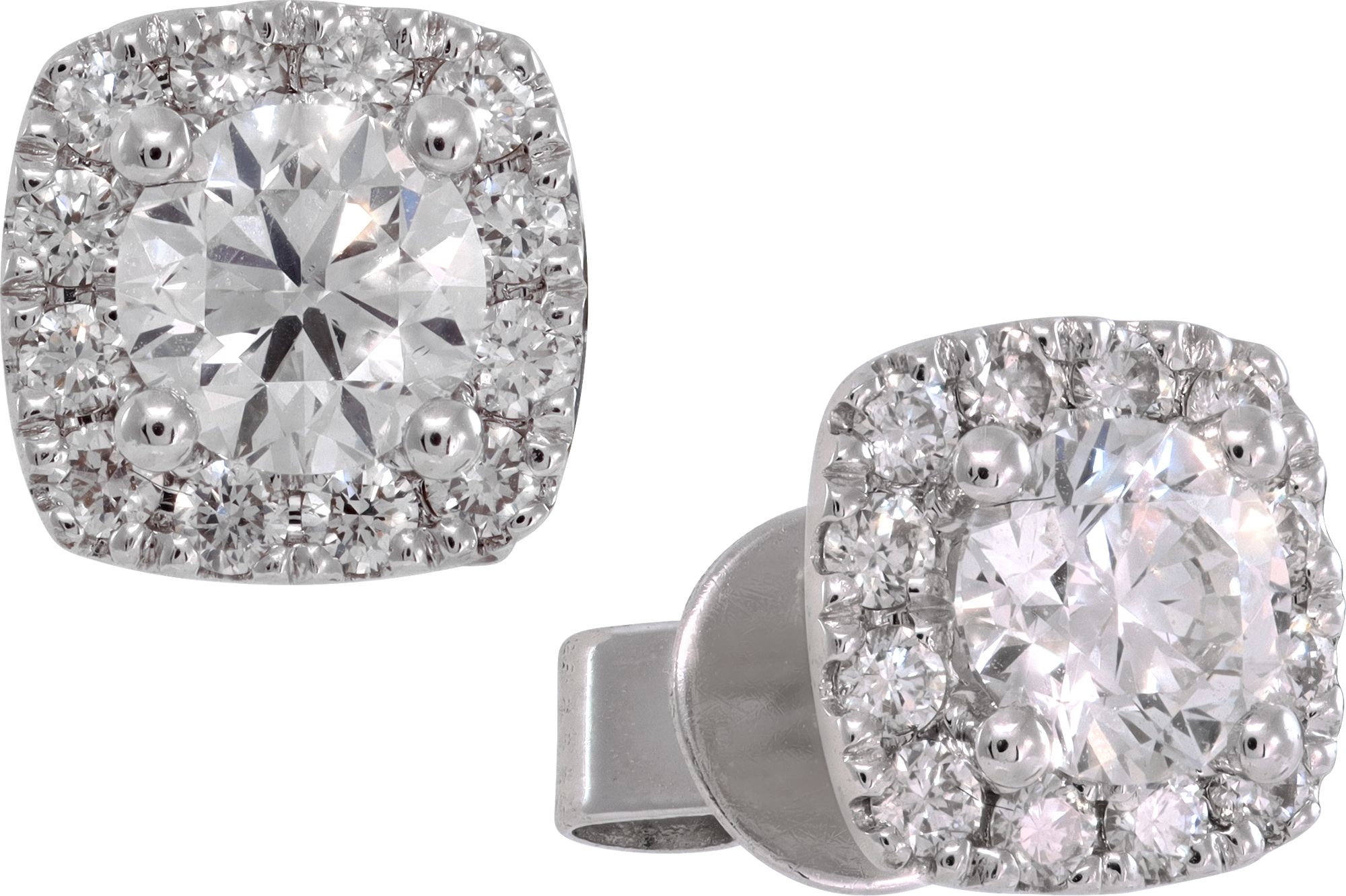 kaosssさま専用 daughtersjewelry Halo ho Cushion-Cut Diamond Halo Stud Earrings in 18k white gold