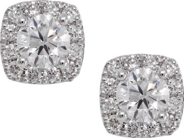 Cushion-Cut Diamond Halo Stud Earrings in 18k white gold