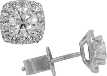 Cushion-Cut Diamond Halo Stud Earrings in 18k white gold