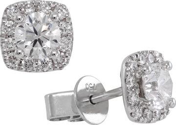 Cushion-Cut Diamond Halo Stud Earrings in 18k white gold