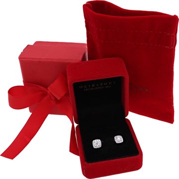 Cushion-Cut Diamond Halo Stud Earrings in 18k white gold