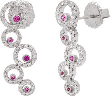Dangling diamonds halo circle earrings with round cut Torumaline center, set in 14K white gold. Dangling diamonds halo circle earrings with round cut Torumaline center, set in 14K white gold. Earring Collection