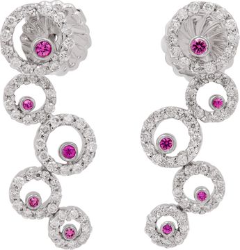 Dangling diamonds halo circle earrings in 14k white gold