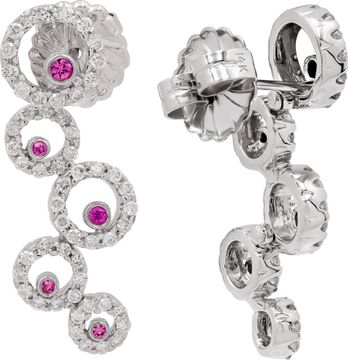 Dangling diamonds halo circle earrings in 14k white gold