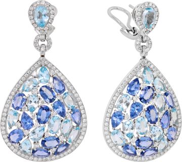 Dangling earrings in 18k white gold with blue sapphires, aquamarines and diamonds Earring Collection