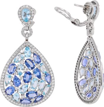 Dangling earrings in 18k white gold with blue sapphires, aquamarines and diamonds