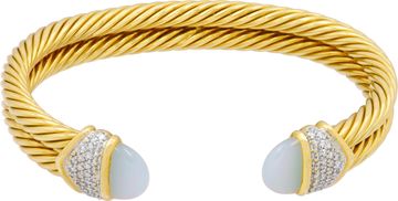 David Yurman 18K Yellow Gold Double Cable Cuff with Chalcedony & Diamonds David Yurman 18K Yellow Gold Double Cable Cuff with Chalcedony & Diamonds Bracelet Collection