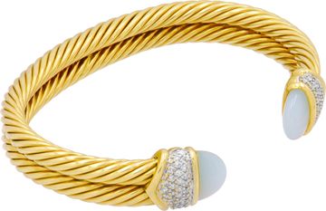 David Yurman 18K Yellow Gold Double Cable Cuff with Chalcedony & Diamonds