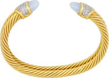 David Yurman 18K Yellow Gold Double Cable Cuff with Chalcedony & Diamonds